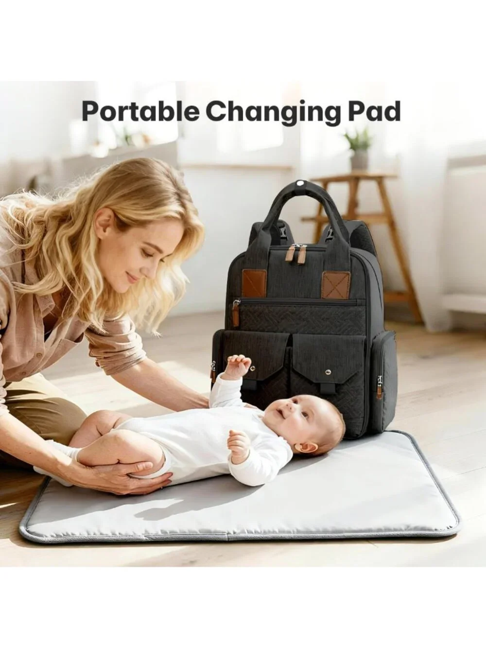 Stylish Large Diaper Bag Backpack with Changing Pad, Waterproof, 4 Insulated